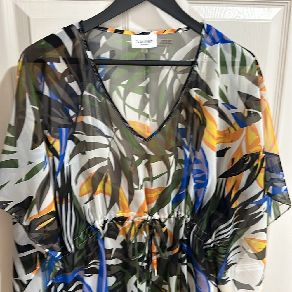 CALVIN KLEIN SWIM COVER UP TROPICAL PALM PRINT NEW WITHOUT TAG SZ S - M COVERUP - Picture 6 of 6